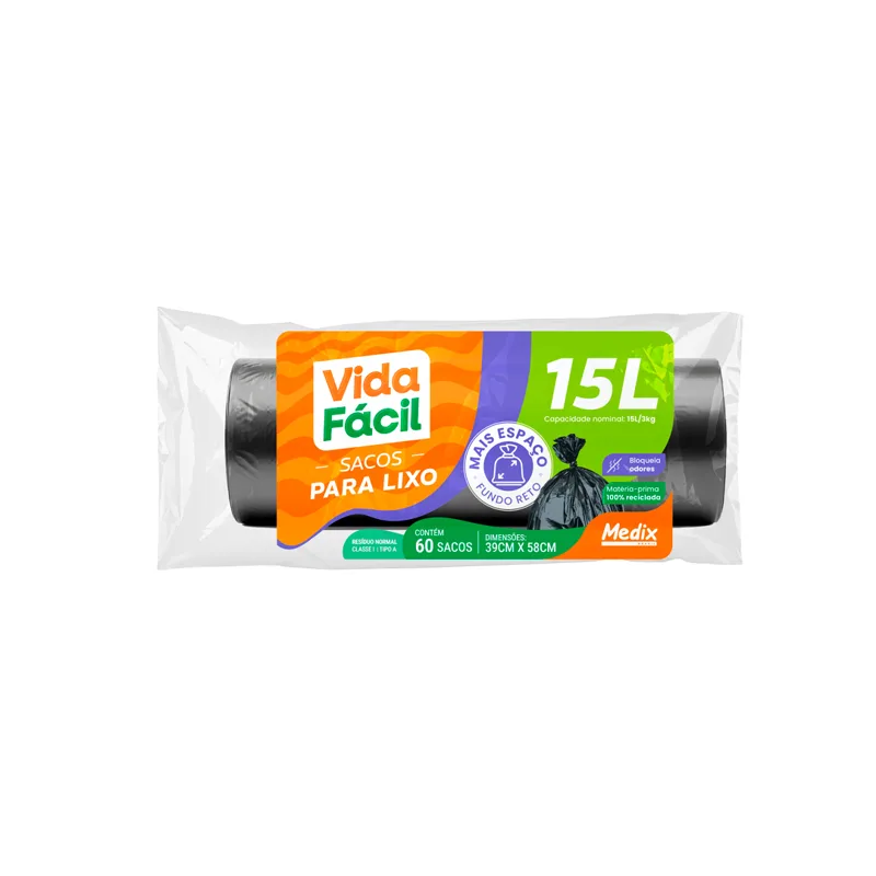 Saco Lixo 15L Vida Facil c/60