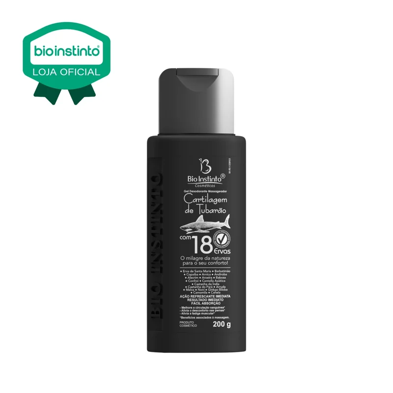 Gel Desodorante Massageador Cartilagem de Tubarão com 18 Ervas 200g Bio Instinto