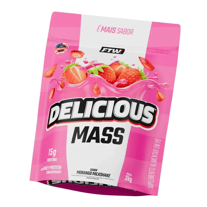 Delicious Mass Hipercalórico Morango Milk Shake 3kg FTW