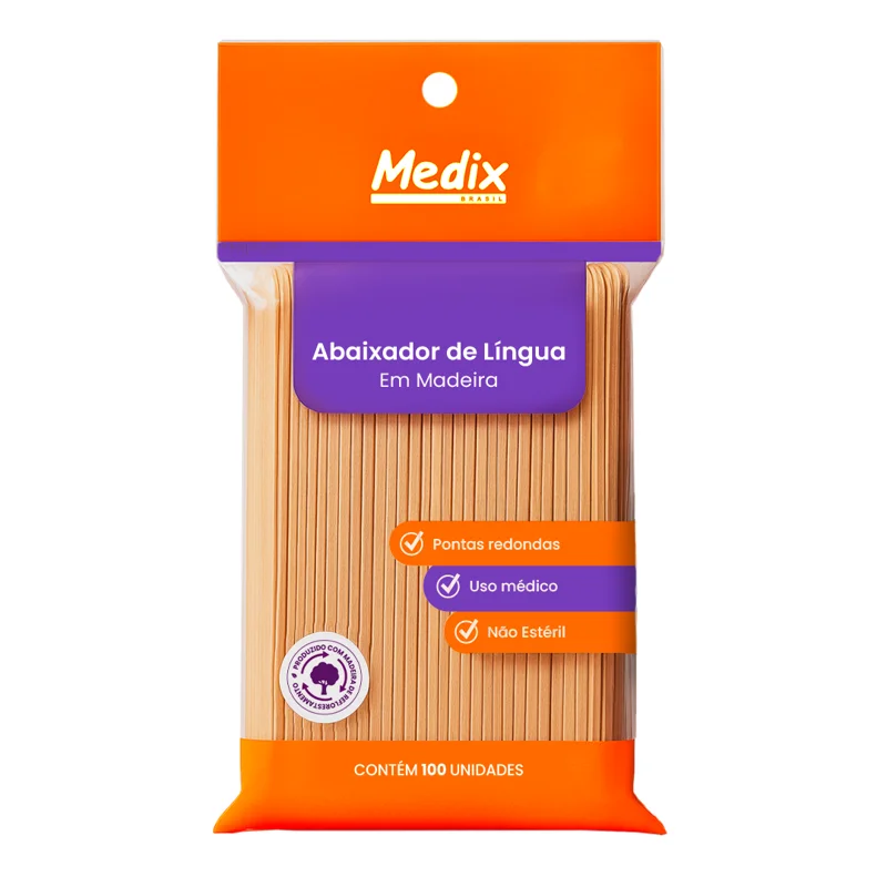 Abaixador De Lingua De Madeira c/100 Medix