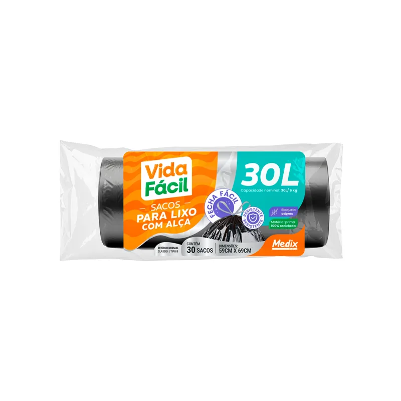 Saco Lixo c/ Alca 30L Vida Facil c/30