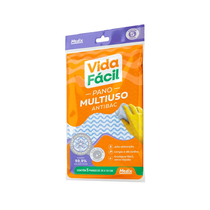 Pano Multiuso Anti Bac Azul Vida Facil c/5 Medix